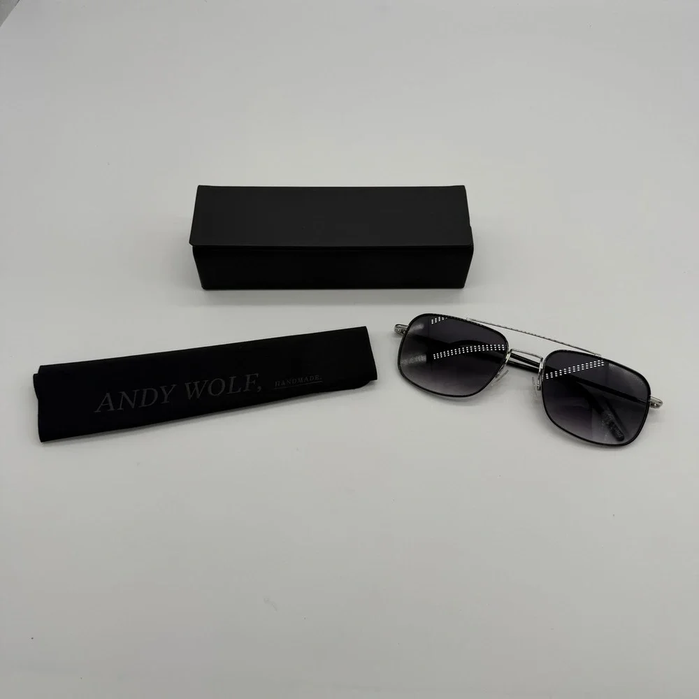 Andy Wolf AMON H. col.a 57/20 Silver Black Square Aviator Sunglasses New